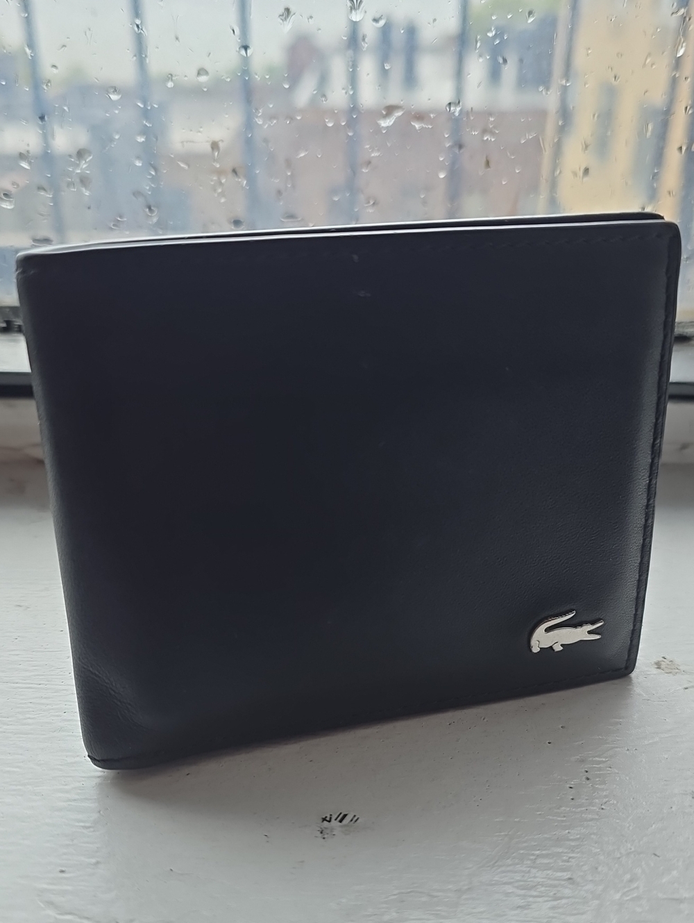 Lacoste Black Leather Wallet with Silver Crocodile Emblem